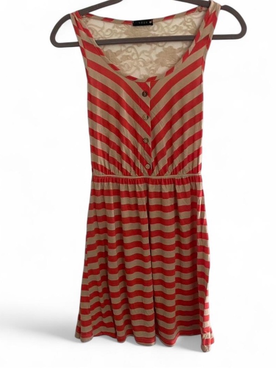 edge Dresses & Skirts - Y2K EDGE ORANGE RED CREAM STRIPED SLEEVELESS LACE MINI DRESS ELASTIC WAIST SMALL